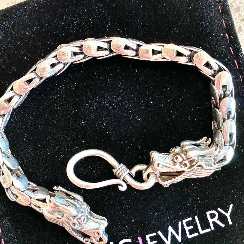 NEW Sterling Silver 7.5 in. Dragon Clasp Bracelet